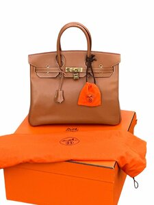 超美品◆本物エルメスHERMESバーキン35BirkinケリーゴールドGゴールド金具エプソンEP素材ハンドバッグ□Dユニセックス男女鞄