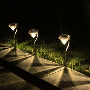 【vaps_5】LED ソーラー ガーデン ライト 4本セット 《暖黄色(イエロー)》 ダイヤモンド型 おしゃれ 照明 送込