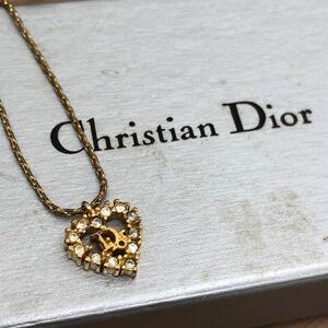 Christian Dior クリスチャンディオール アクセサリー 小物 ネックレス ラインストーン ロゴ ハート レディース ゴールドカラー