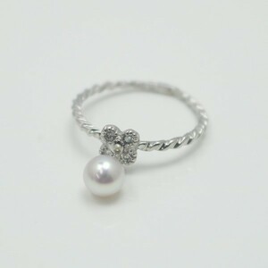 真珠 パール 指輪 リング アコヤ真珠 あこや真珠 4.5mm-5mm ホワイトカラー ベビーパール ピンキーリング K18WG 14098