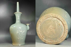 ■観心・時代旧蔵■C3118朝鮮古陶磁・ 朝鮮古美術・高麗磁・李朝・高麗青磁淨瓶