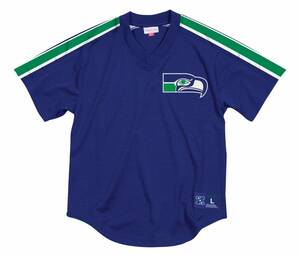 USA限定!! 【M】MITCHELL&NESS ミッチェル&ネス 正規品 NFL シアトル シーホークス Seahawks 青 Vネック メッシュ ユニフォーム アメフト