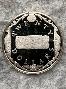 英領ヴァージン諸島　1985年　カリブ海の秘宝/金の延べ棒　20ドル プルーフ銀貨 　