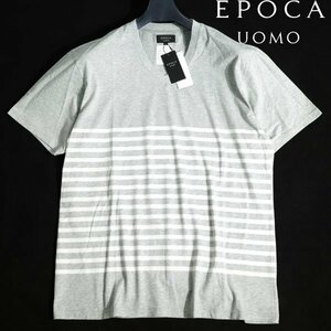 新品1円～★EPOCA UOMO エポカ ウォモ メンズ 半袖 ボーダー Vネックカットソー LL リラックスウエア グレー ◆1571◆