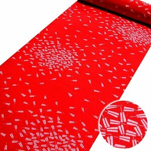 [和楽屋] ■散らし 扇子柄 赤色 反物 正絹 カジュアル お洒落襦袢 長襦袢■色無地 小紋 紬など