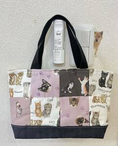 【ハンドメイド】パッチワーク風デザイン　トートバッグ　サブバッグ　猫柄