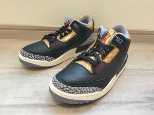 24.5cm 新品 NIKE WMNS AIR JORDAN 3 RETRO ナイキ エアジョーダン エア ジョーダン 1 2 5 黒 ブラック BLACK 金 ゴールド CK9246-067