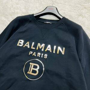 【未使用級/希少XLサイズ】BALMAIN PARIS バルマンパリス トレーナー スウェット コットン パーカー メタルロゴプレート