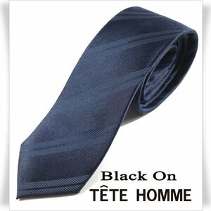 新品1円～★Black On TETE HOMME テットオム シルク絹100％ ネクタイ ストライプ ネイビー 正規店本物◆1154◆