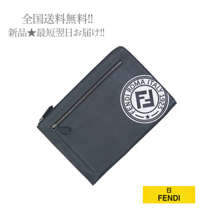 F039.. FENDI フェンディ イタリア製 Fロゴ パッチ装飾 ドキュメントケース 男 メンズ 新品 ★ ASPHALT + BIANCO + NERO