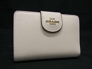 1円 ■美品■ COACH コーチ C6390 クロスグレイン ミディアム レザー 二つ折り 財布 ウォレット 札入れ 小銭入れ アイボリー系 FA5835