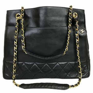 【1円～】 シャネル CHANEL バッグ チェーンショルダー チェーントート マトラッセ ラムスキン ブラック １１番台 ゴールド金具 中古