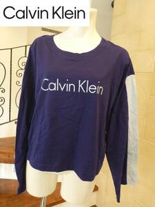 超美品 Calvin Klein　カルバンクライン ★紺×水色　ロゴプリント　長袖　カットソー　M～L