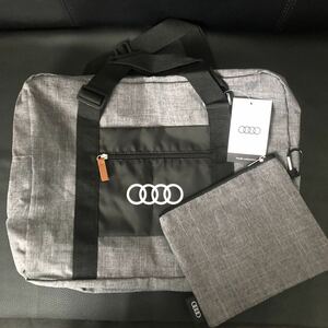 未使用★Audi /アウディ　オリジナル　ポーチ付き　バッグ　かばん　グレー×黒　純正　ノベルティ★非売品