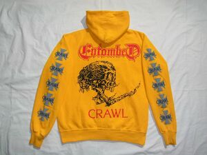 ☆ 90s USA製 ビンテージ Entombed エントゥームド 『CRAWL』 スウェット パーカー sizeL 黄 ☆古着 デスメタル バンド 80s ロンT Tシャツ