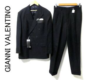 新品 GIANNI VALENTINNO ジャンニ ヴァレンティノ ウール ダブルスーツ 2タック 92A5 濃紺 ネイビー バレンチノ