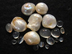 自然色マベブリック型淡水真珠 pearl ナチュラル&moonstoneムーンストーンカボッションセット☆　8　まとめて色々たくさん同梱可能 524-2