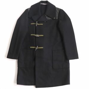 美品◆Paul Smith ポールスミス アシンメトリー 水牛トグルボタン レザー使い ダッフルコート ブラック L メンズ 正規品