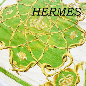 【e71】スカーフ☆エルメス(HERMES)　大判シルクスカーフ『カレ90 Crowns（王冠）』☆1円スーパーセール！☆