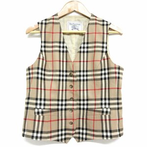 美品 BURBERRY’S バーバリー ヴィンテージ ノバチェック柄 5B ジレ ベスト 11A Mサイズ相当 ベージュ×ブラック×レッド