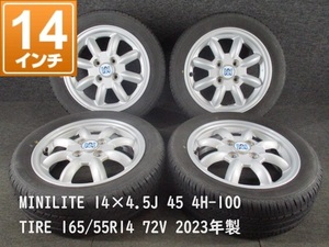 □ ダイハツ純正 MINILITE ミニライト 14×4.5J 45 4H-100 14インチアルミホイール タイヤ付 【 Y10-4 】