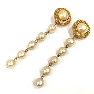 1円 シャネル イヤリング フェイクパール ゴールドカラー金具 全長約9cm 2/3刻印 アクセサリー CHANEL