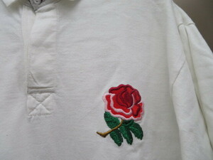 英国製　刺繍バラ　イングランド代表　ラクビー　長袖ラガーシャツ　UK製England製　Rugby　