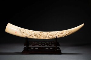 【善古堂】某有名オークション買入 時代物 特種白材 豪華壱本95CM/6.17㎏ 雲龍紋置物 眼入 在銘 骨董品 古美術0418-30