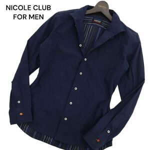 NICOLE CLUB FOR MEN ニコルクラブ フォーメン 長袖 襟ワイヤー★ イタリアンカラー ドビー シャツ Sz.46　メンズ ネイビー　C4T03220_4#C