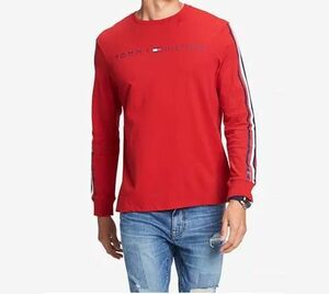 USA正規品 【L】 トミーヒルフィガー TOMMY HILFIGER 長袖 Tシャツ ロンT 赤 RED 袖トリコロール ロゴテープ アメリカ規格 