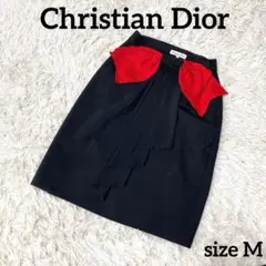 Christian Dior ディオール リボン フリル スカート 黒 赤