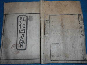 即決　大判1847(弘化4）年『江戸暦　天保壬寅元暦』天文暦学書、江戸期和本 アンティーク、八卦、卜占、陰陽師 、二十八宿、七十二候、日蝕