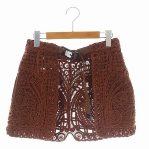 マメクロゴウチ Mame Kurogouchi 22FW Cord Embroidery Wrapped Skirt ラップスカート ミニ 台形 透かし編み F 茶色 ブラウン MM22FW-AC03