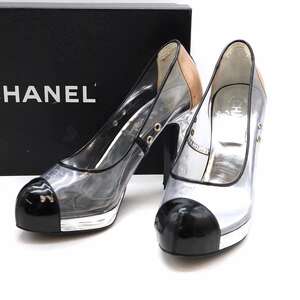 CHANEL シャネル CC PVC Clear Platform Shoes クリアパンプス シルバー×ブラック×ベージュ 37 ITE4T8IKGTJQ