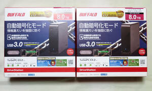 バッファロー外付HDD２台 [HD-LX8.0U3D] 8TB ハードウェア暗号機能搭載 USB3.0対応 1台未使用
