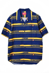 美品 Supreme Striped Racing オープンカラーシャツ M ネイビー シュプリーム KL4QBLKH68