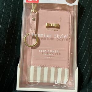 Premium Style 手帳型ケース ストライプリボン ピンク iPhone XS/X
