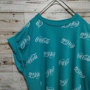 【622】moussy マウジー CocaCola コカ・コーラ ポリエステル混合 Tシャツ 袖上げ グリーン 企業物