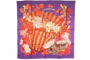 エルメス カレ90 大判 スカーフ シルク100% VENDANGES ぶどうの収穫 ストール ショール 紫 パープル 極美 HERMES 6442k