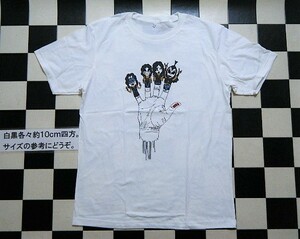 KISS キッス 新品 半袖Tシャツ L 白 Z6140　身幅約53cm パロディ ロックT 指人形