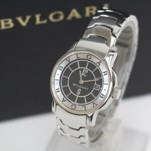 QN1229)【1円スタート/電池交換済み/美品】BVLGARI ブルガリ ソロテンポ ST29S クォーツ 黒文字盤 デイト レディース腕時計 SOLOTEMPO