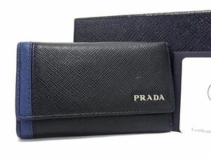 1円 ■美品■ PRADA プラダ 2PG222 サフィアーノレザー 6連 キーケース 鍵入れ メンズ ブラック系 FA5076