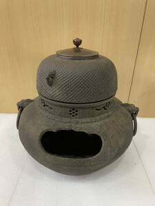 RM6475 鉄器 風炉釜 銅盖 茶釜 茶道具 1213