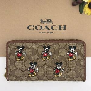 COACH 長財布 ★大人気★ アコーディオン ウォレット シグネチャー ジャカード ミッキーマウス プリント CN728 B4/KM 新品