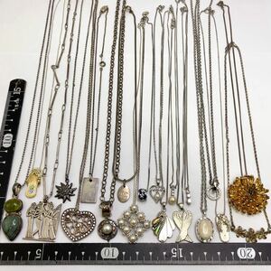 1円【全て銀製品 925/SILVER刻印有】トップ付き シルバーネックレス20本まとめ 大量セット 天然石 真珠 七宝 CZ ageta/4°C/ITALY 等