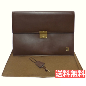 美品 希少 ■ dunhill ◆ ダンヒル ◆ 鍵付き ロゴ入り・ ビジネスバッグ 書類ケース ブリーフケース クラッチバッグ◆ ゴールド×こげ茶