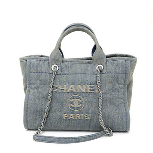 シャネル CHANEL ドーヴィル スモール ショッピングバッグ デニム ブルー トートバッグ 2WAY Sランク 【中古】