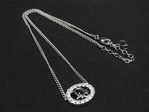 1円 ■美品■ ChristianDior クリスチャンディオール ラインストーン ネックレス ペンダント アクセサリー レディース シルバー系 AZ3316