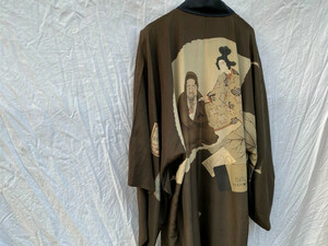 昭和初期 戦前 戦後 羽織 正絹古布 アンティーク着物 JAPAN VINTAGE ジャパンヴィンテージ だるま 達磨 たばこ 煙草 30s40s