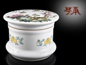 【雲】中国古玩 唐物 色絵粉彩花鳥絵付蓋物 直径10cm 高さ7.5cm 古美術品(旧家蔵出)CY59 LTfdcx